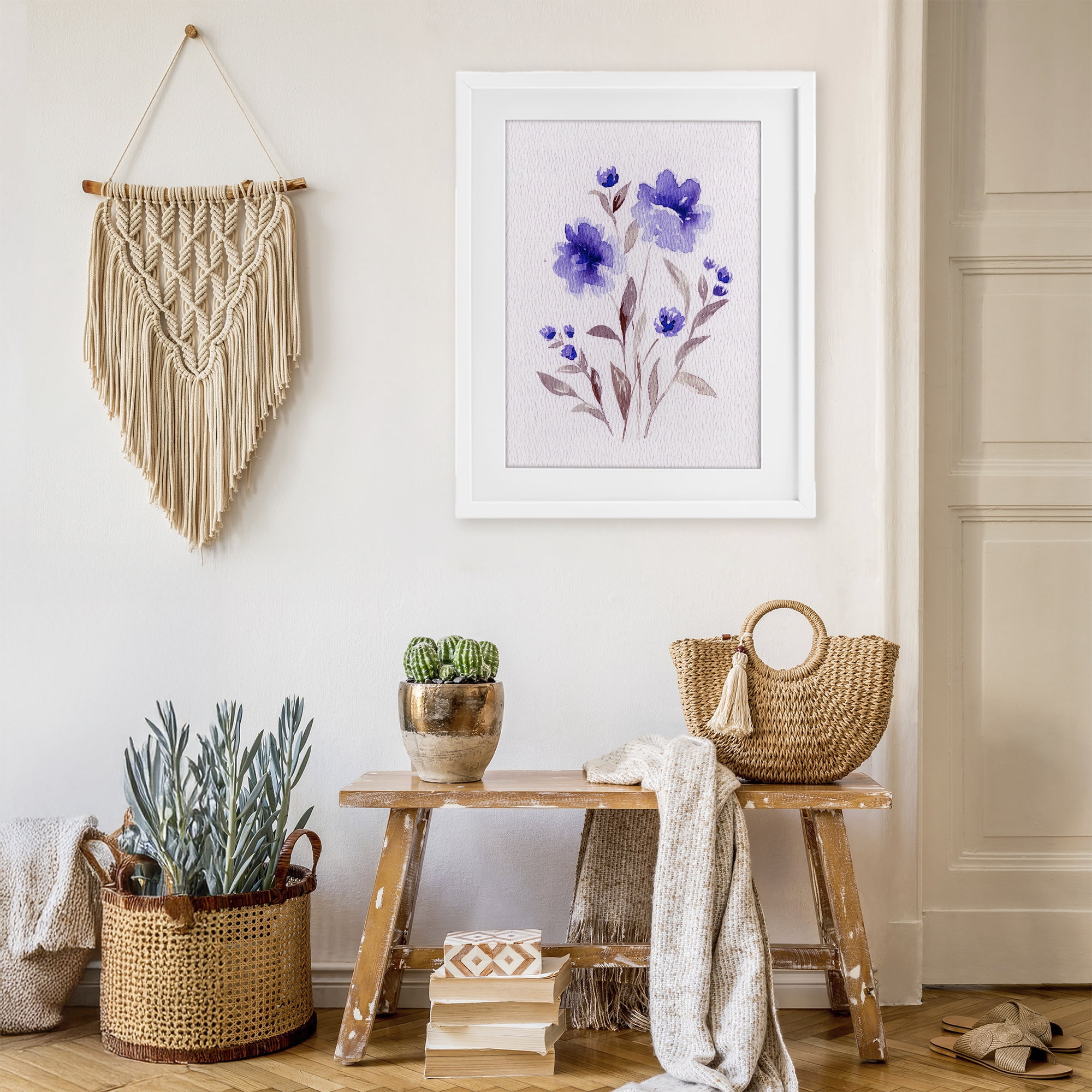Stupell Industries Blooming Purple Flowers White Framed Print Under Glass, design by Leah Noel Art