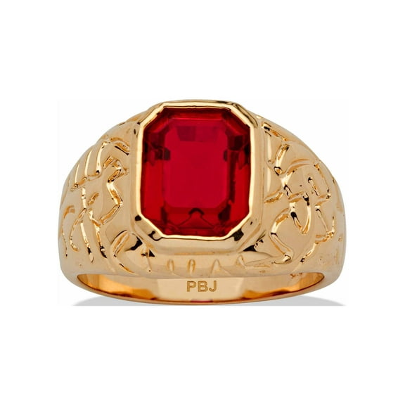 PalmBeach Jewelry Men's Emerald-Cut Simulated Ruby Nugget-Style Ring 2.75 TCW Yellow Gold-Plated