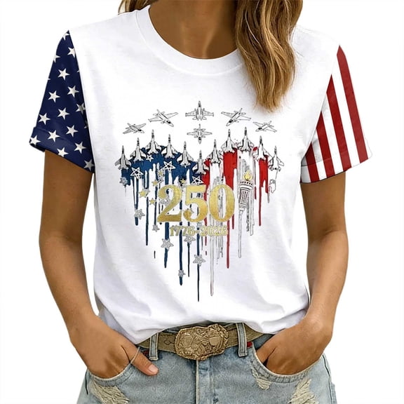 USA Shirts for Women 250 Years American Flag Shirt 4th of July Tshirt Patriotic Tees Casual Graphic Tops