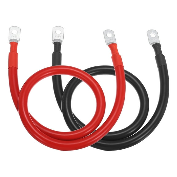 2PCS 4 AWG Battery Cable, 2ft Battery Inverter Cables with 1/4" Ring Terminals for Marine Solar Boat Car RV, Red Black