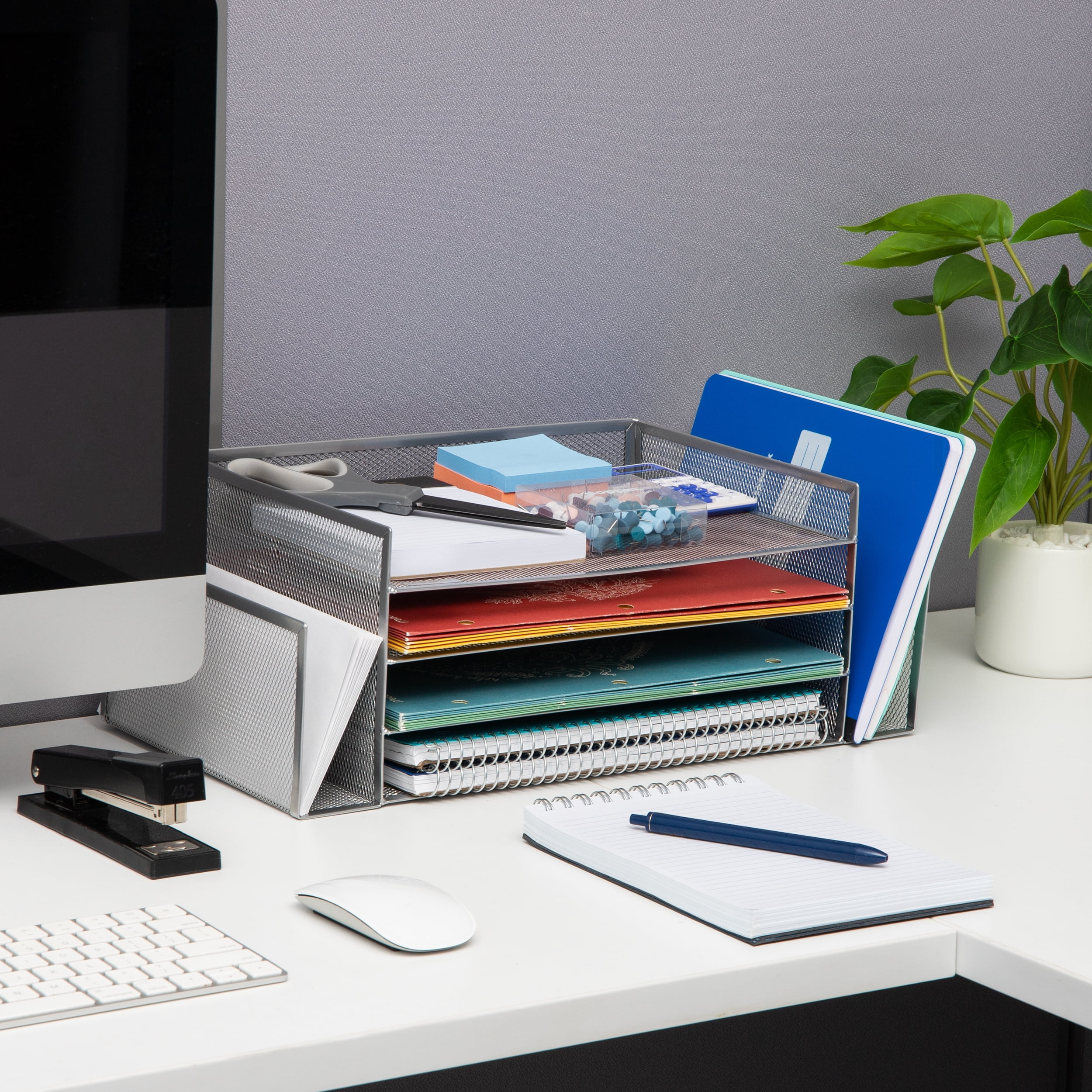 Mind Reader Desktop Organizer, File Storage, Paper Tray, Workspace, Office, Metal, Silver