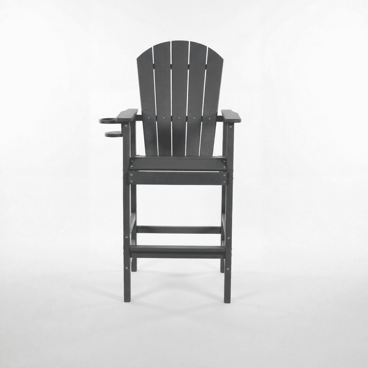 HDPE Bar Height Adirondack Chair All-Weather Outdoor Patio Chair with Cup Holder (Gray)