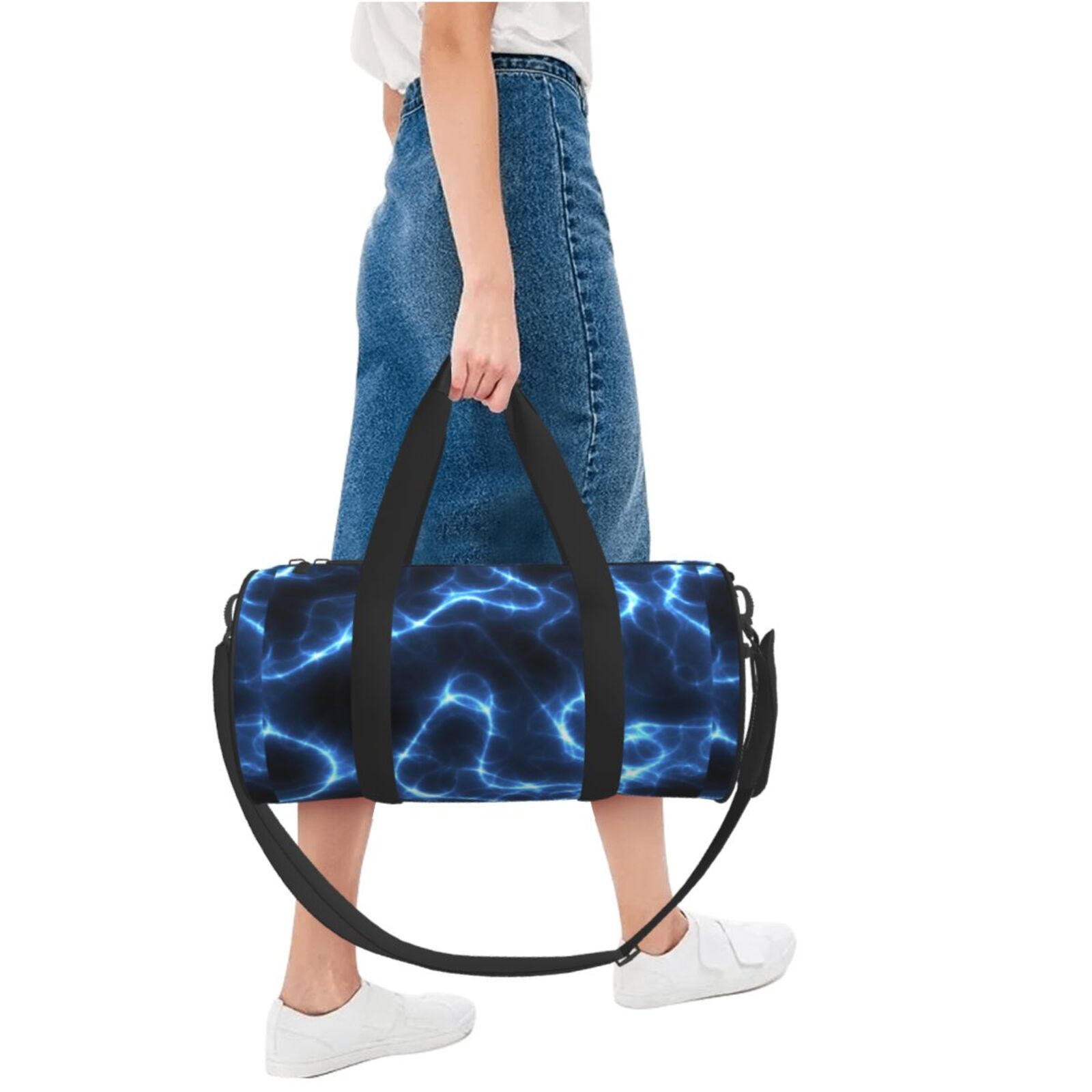 Vsdgher Blue Lightning 45L Foldable Duffel Bag, Sports Gym Bag,Overnight Bag, Portable Weekender Bag for Airplanes