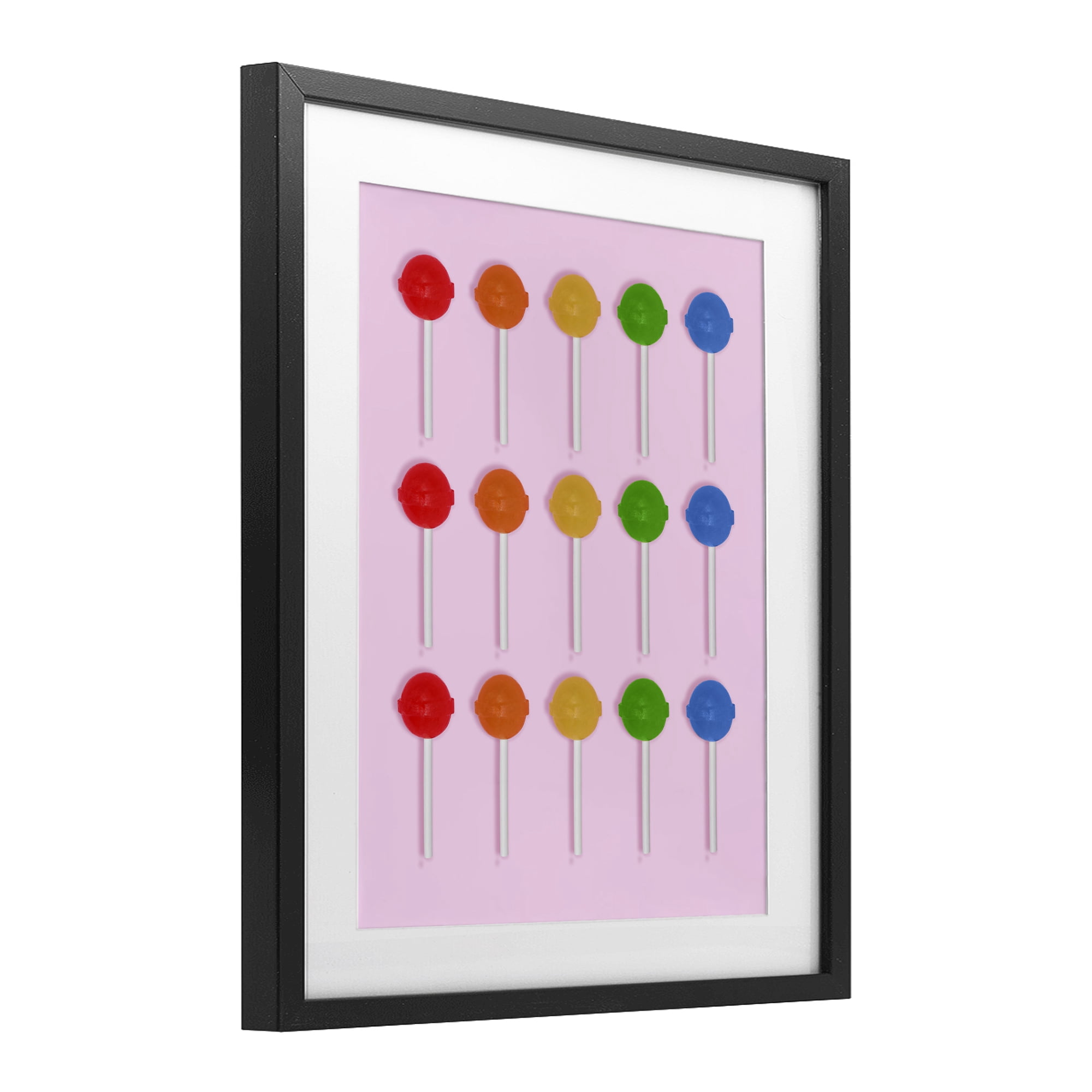 Stupell Industries Candy Pops on Light Pink Black Framed Print Under Glass, design by LISH Creative