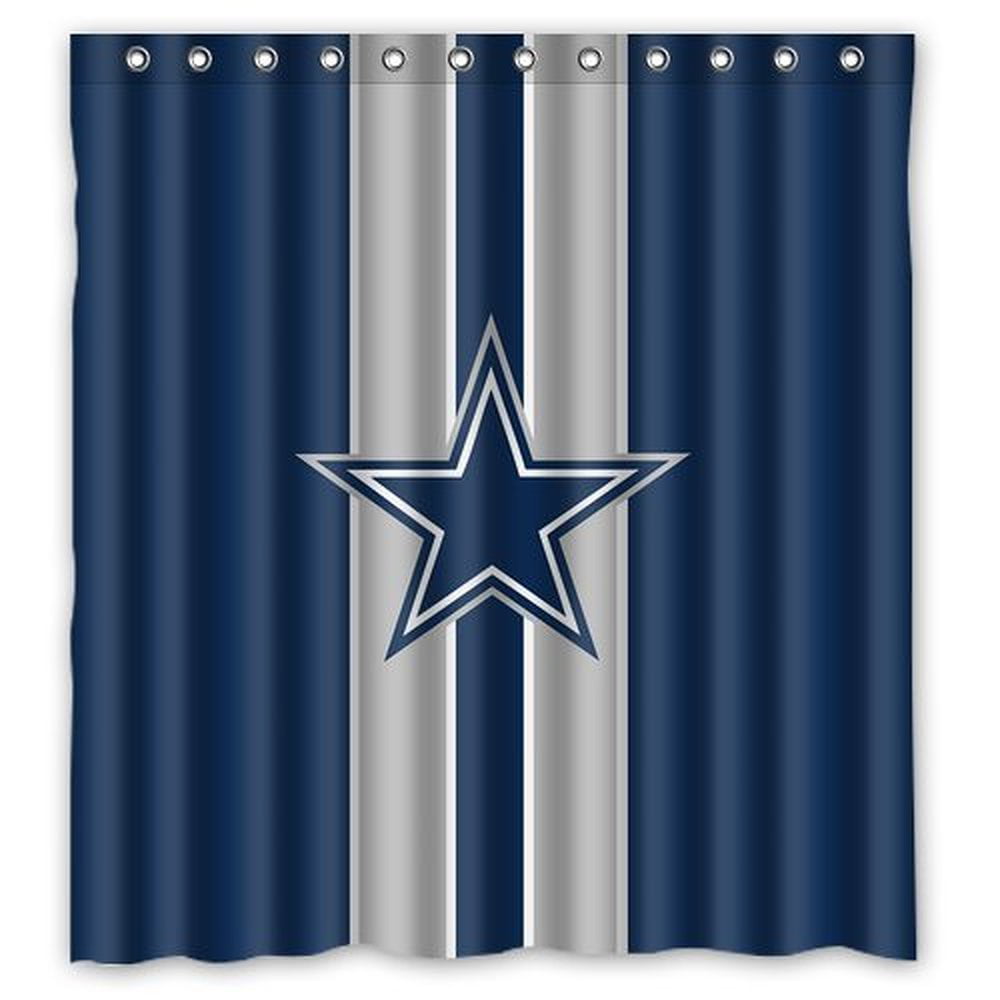 Blue Background American Dallas Cowboys Star Shower Curtain Bathroom Decor 72" 