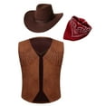 thumbnail image 3 of iiniim Boys Girls Cowboy Cowgirl Waistcoat Cow Flannel Vest Coat Fancy Dress Up Party Brown&Red 14, 3 of 6