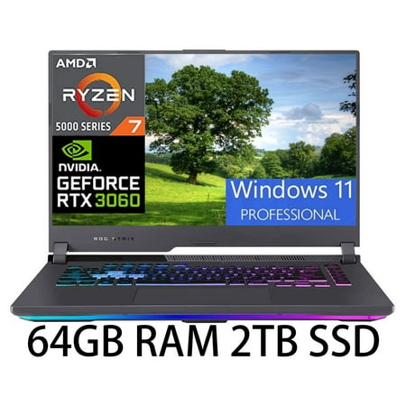 ASUS ROG Strix 15 Gaming Laptop, 15.6" FHD IPS 144Hz, AMD Ryzen 7 4800H (Beats i7-11370H) 8-core, GeForce RTX 3060 6GB Graphic, 64GB DDR4 2TB PCIe SSD, USB-C RGB Backlit, Windows 11 Pro