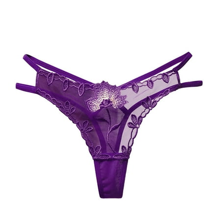 Audhol See Through Panties Women Thong Panties Thong Lace Pants Ladies Briefs Underwear Crotchless Panties Thongs for Women Purple One Size