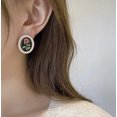 thumbnail image 2 of Clip on 1" gold and black red rose oval earrings w/white pearl edges, 2 of 4
