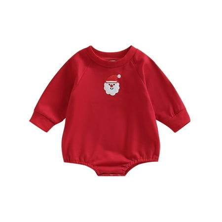 

Glonme Buttons Bodysuit Infant Basic Christmas Playsuit Elk Printed Santa Claus Print Jumpsuit Red 60cm