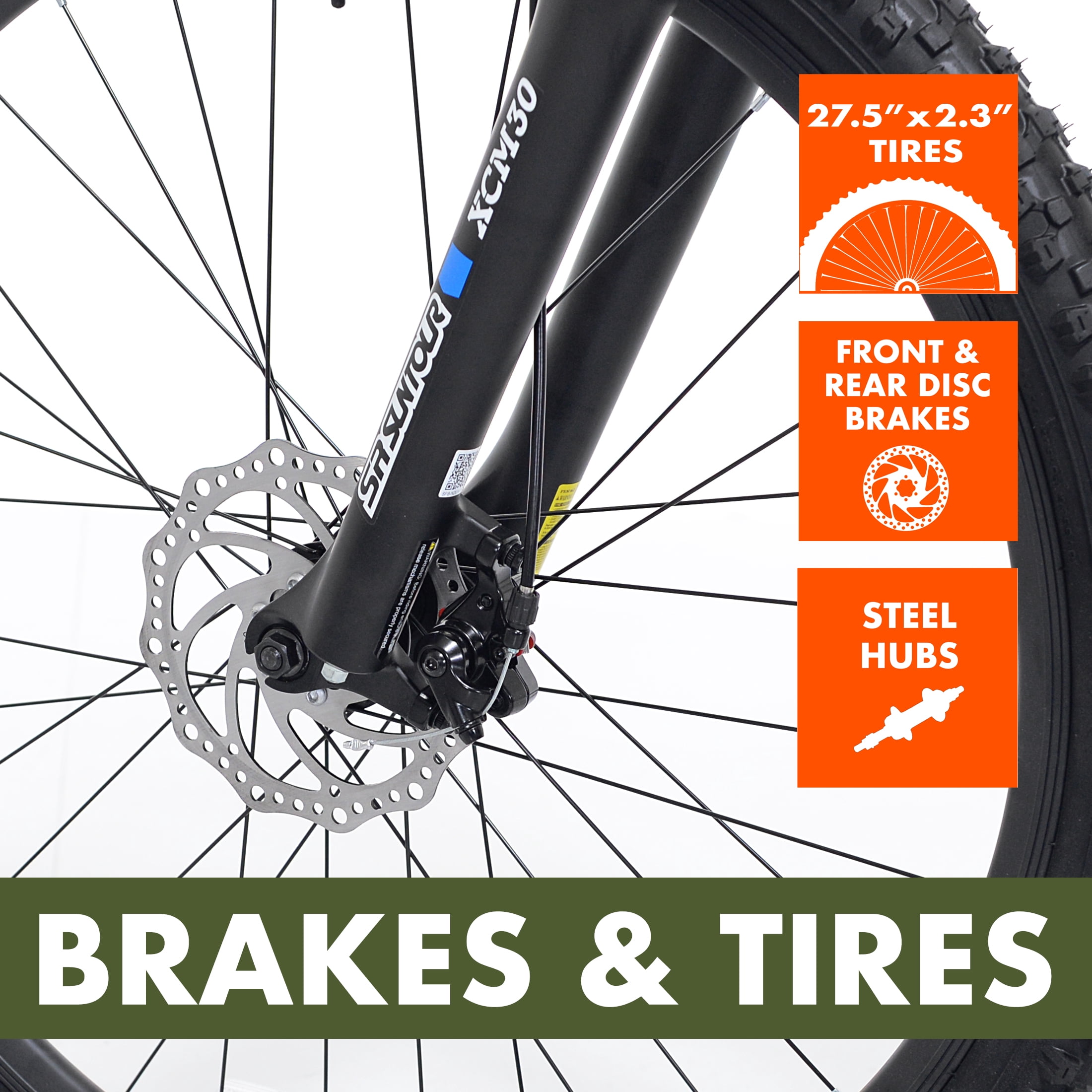 27.5" Ozark Trail Timber Mountain Bicycle, Large Frame, Fits Riders 5'9" - 6'2", Black, Adult, Unisex