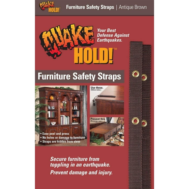 Quakehold! 4162 Ready America Quake Hold Furniture Safety Strap, 15 in L, 500 lb, Nylon, Antique, Brown