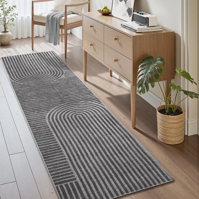 Boho Area Rug 2x6 Runner Rug Machine Washable Hallway Rugs for Bedroom Non Slip Soft Carpet Geometric Textured Runner for Dining Kitchen Office Living Room Rug-Darkgrey