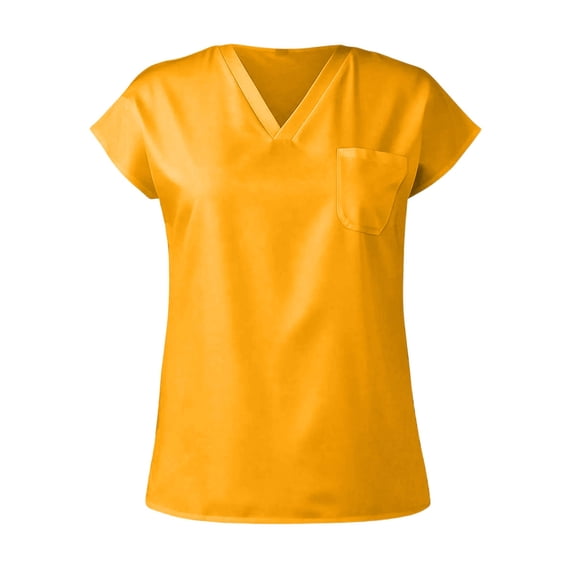 Fgvctg Scrubs for Women Professional Plus Size Nurse Uniforms Stretchy V-Neck Scrub Shirts Medical Scrubs Scrub Tops Clothing Set for Women Yellow M