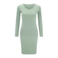 thumbnail image 5 of Manxivoo Summer Dresses Women Casual Long Sleeve Bodycon Dresses V Neck Ribbed Knitted Short Dresses Slim Fit Solid Color Mini Party Dress Green, 5 of 10