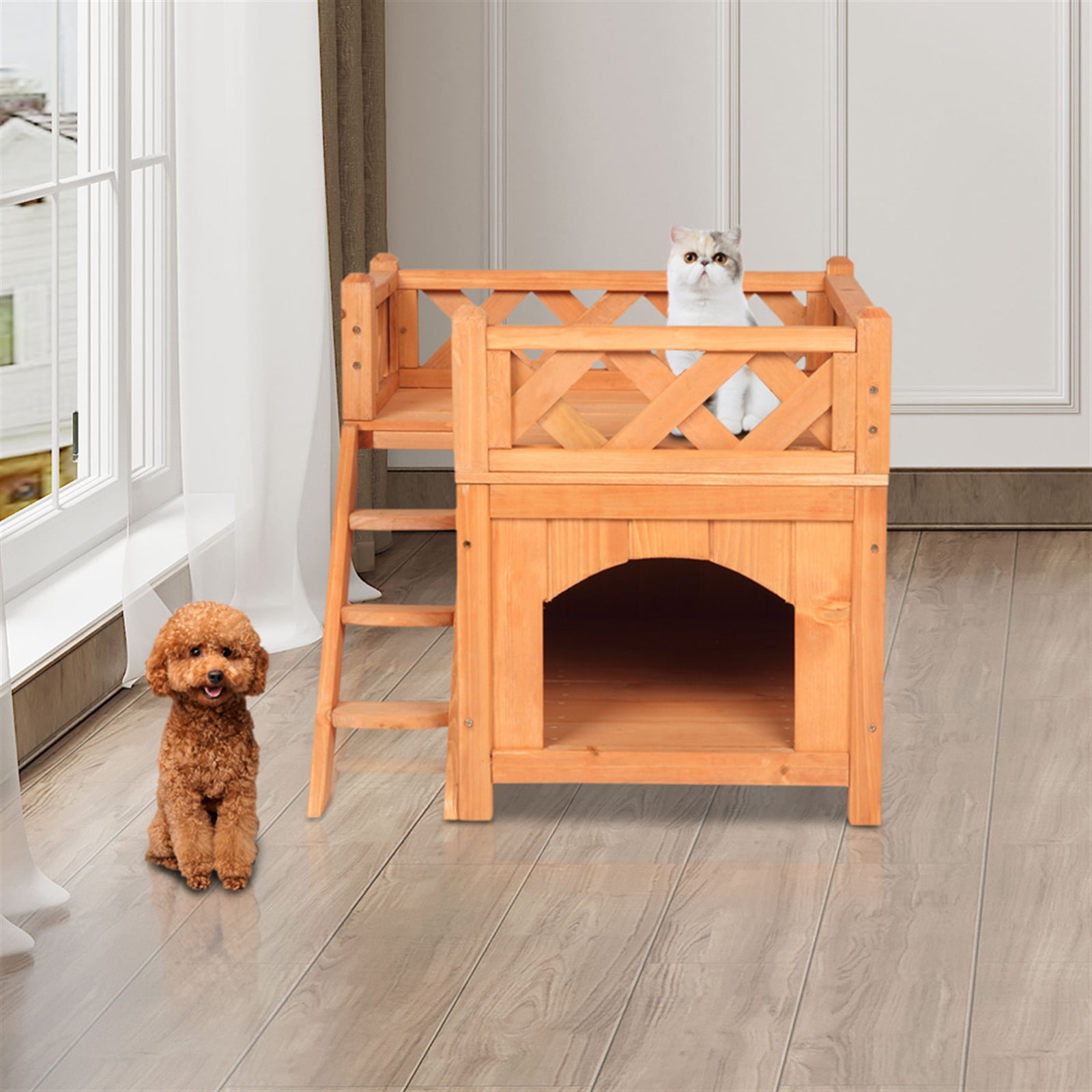 Cat Shelter, Waterproof Wooden Corgi Dog House, 20'' x 20'' x 18