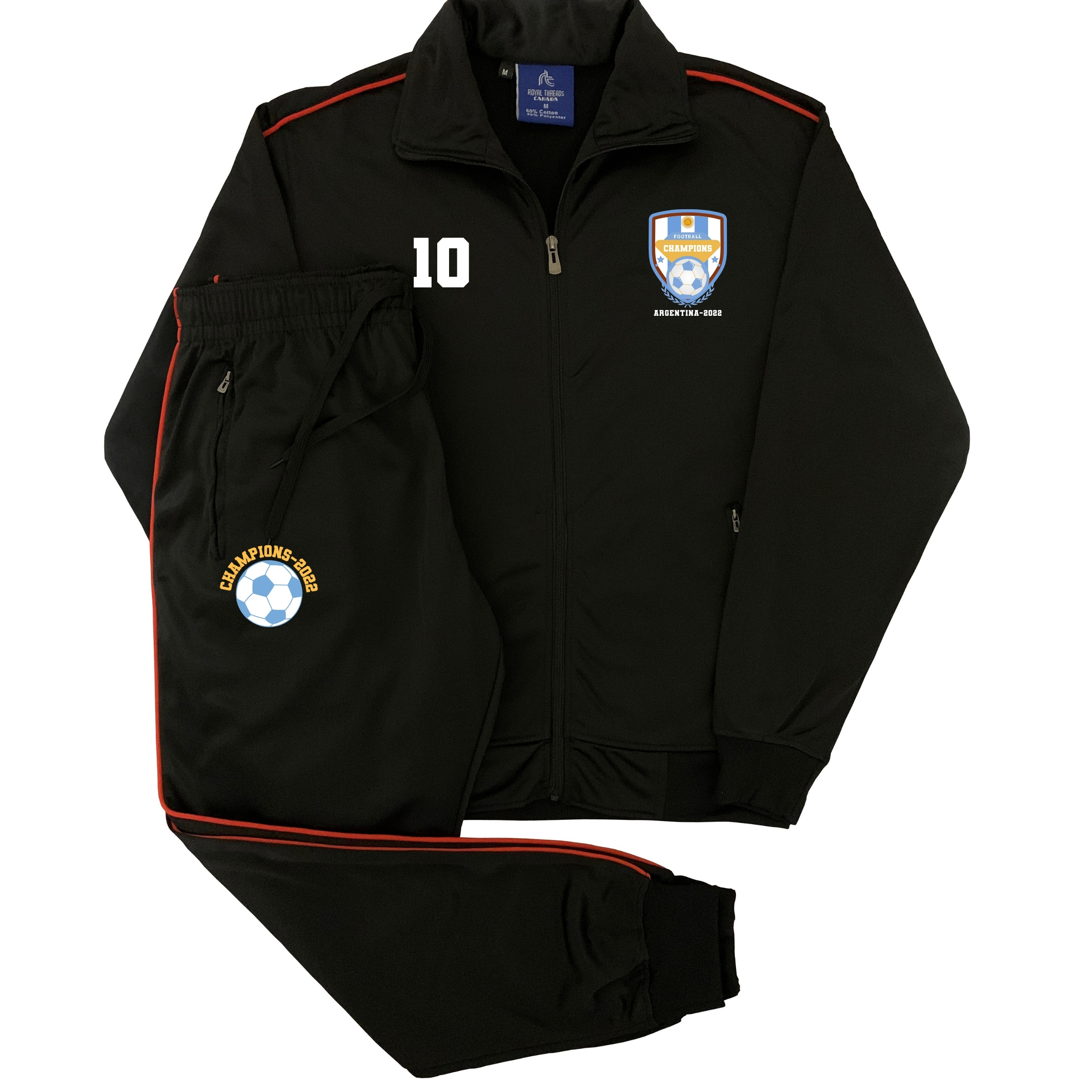 Men Tracksuit Soccer Argentina Theme Print Top and Bottom Outfit