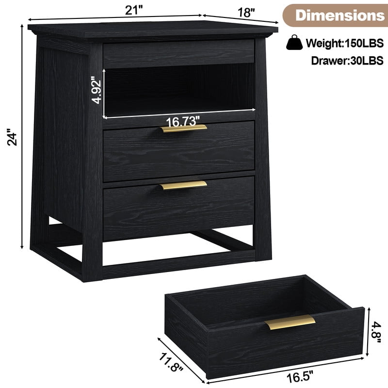 Redayfur 24 inch Modern Nightstand with Drawer and Storage Shelf Bedside Table for Bedroom Living Room Office