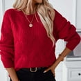 thumbnail image 5 of Amidoa Red Sweater Tops for Women Long Sleeve Pullover Cable Knit Solid Fall Loose Sweaters Womens Cardigan Sweaters L, 5 of 8