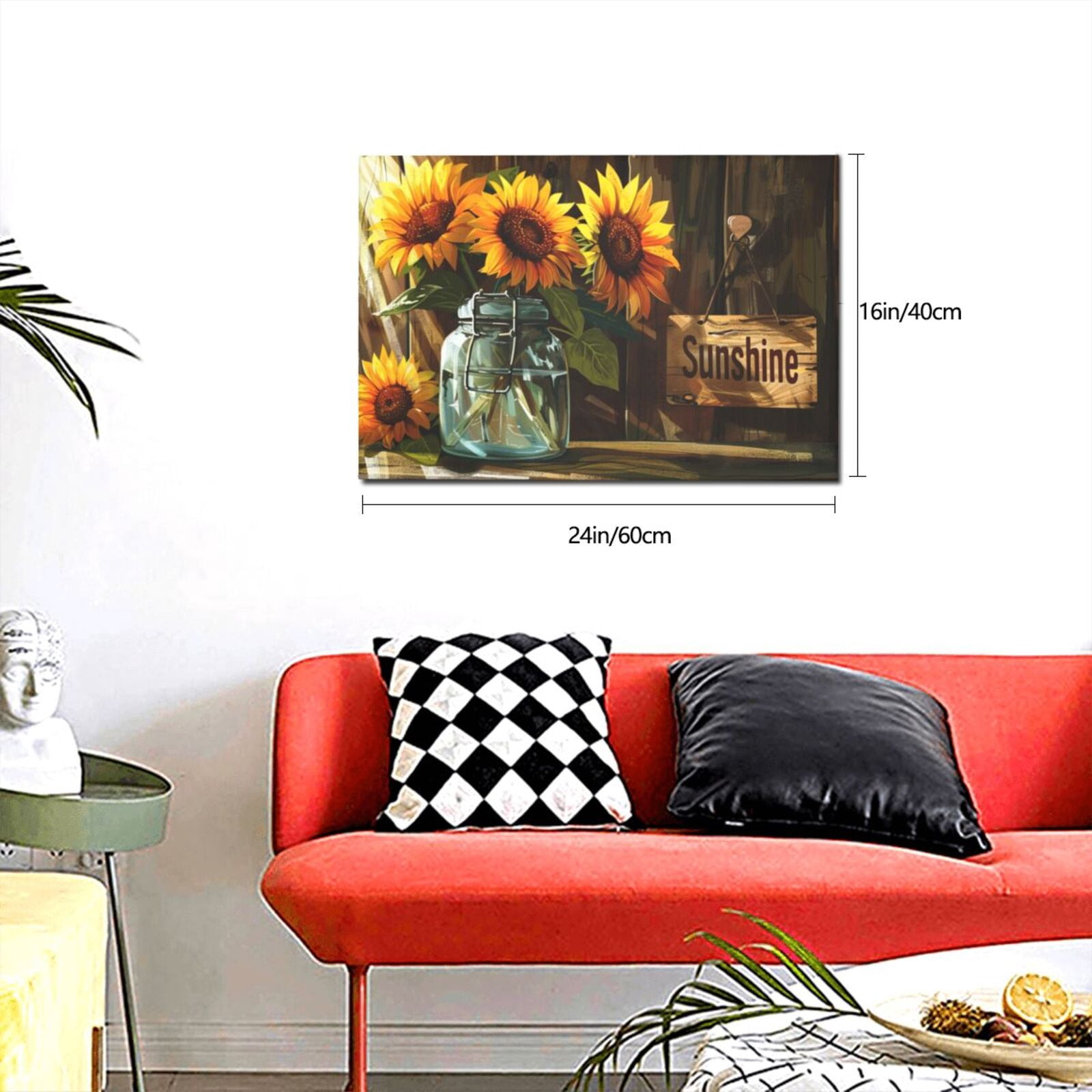 16x24 inch 'Sunshine' Slogan Sunflower Vase Decorative Painting,Farmhouse Garden Yard Wall Decor Paintings Prints,Gift For Flower Lovers,Home Living Room,Lounge,Office Decor Modern Art Poster