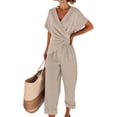 thumbnail image 2 of Women'S Outfits V Neck Cap Sleeve Crop Top Wide Leg Pant Sets Cream White L, 2 of 7