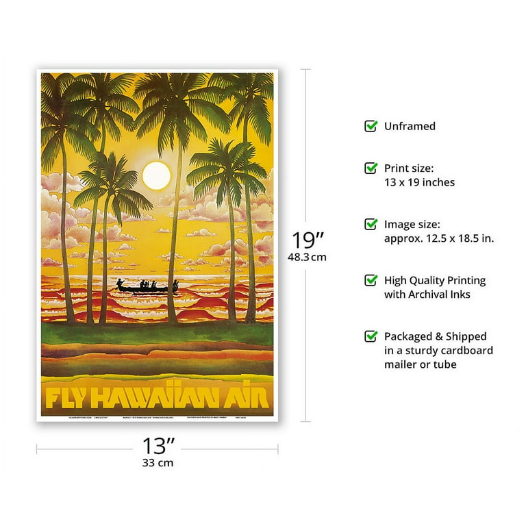 Hawaiian Air アートマップ ビンテージポスター Fine Art Prints & Posters - Hawaii Islands Route Map