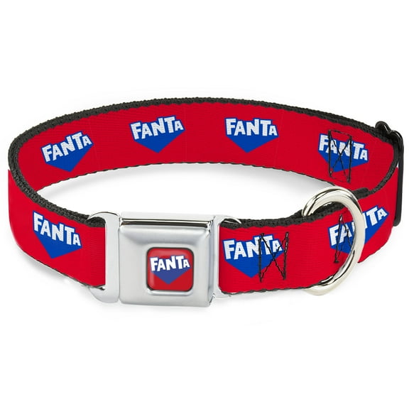 The Coca-Cola Company Pet Collar, Dog Collar Metal Seatbelt Buckle, Fanta Logo Strawberry Red Blue White, 9.5 to 13 Inches 1.0 Inch Wide