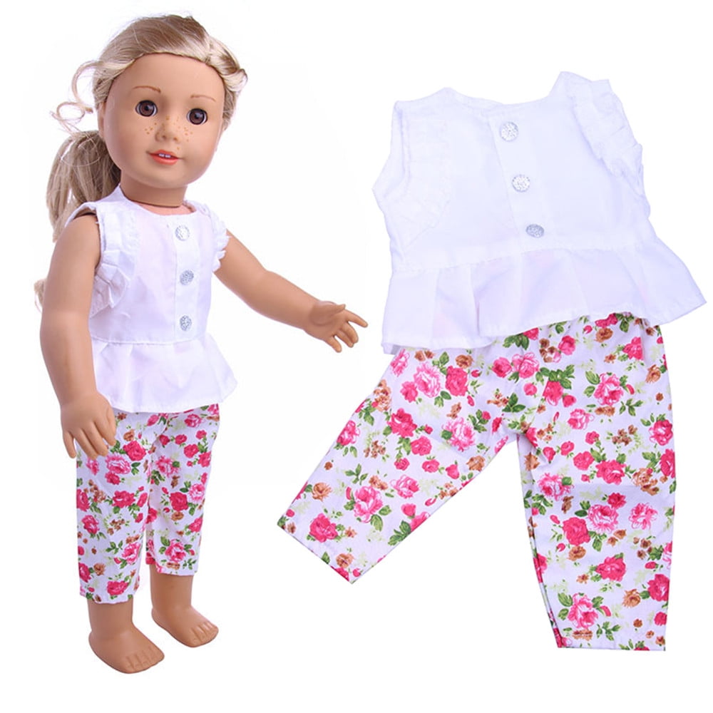 Girl Doll Pajamas Top Pants Clothes for American 18inch Dolls Dress Up 