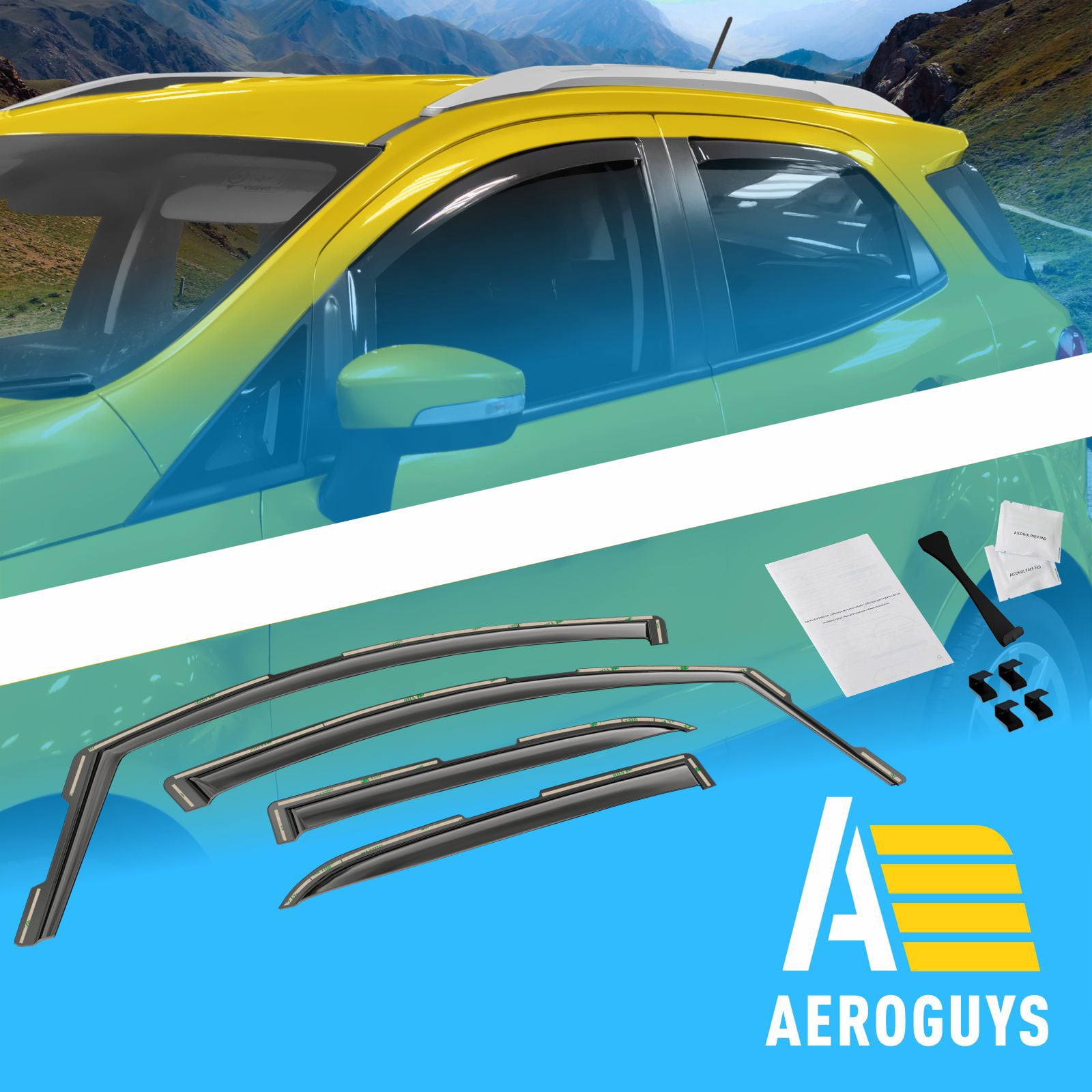 AEROGUYS In-Channel Window Deflectors Extra Durable Window Visors Rain Guards Fit for Ford EcoSport 2018-2024, Sun Visors, Wind Vent Visors, Car Accessories - 4pcs. AG0452