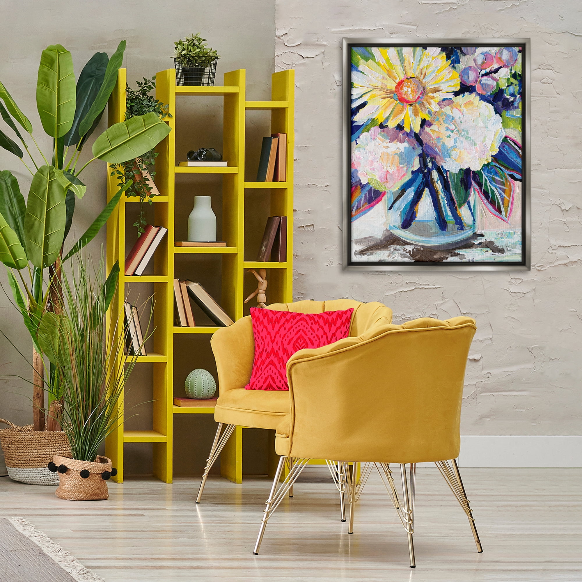Stupell Industries Yearning Mixed Bouquet Plants & Flowers Painting Gray Floater Framed Canvas Art Print Wall Art, 25 x 31