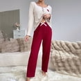 thumbnail image 2 of Wensltd Women Long Sleeve Sleepwear Set Solid Ribbed Heart Print Long Pant Soft Cozy Soft Breathable Sleepwear S-XXL, 2 of 8