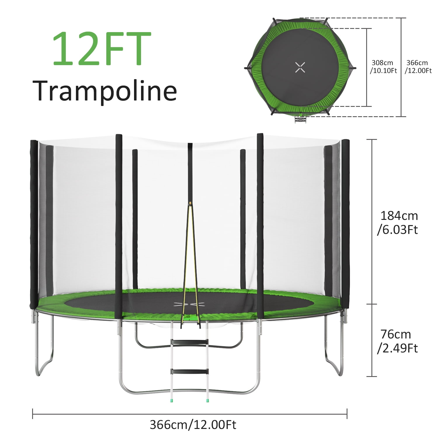 erklære Lover utilsigtet hændelse Devoko 12 ft Trampoline with Safe Enclosure Net Patio Fitness Jumping  Trampoline for Backyard, Green - Walmart.com