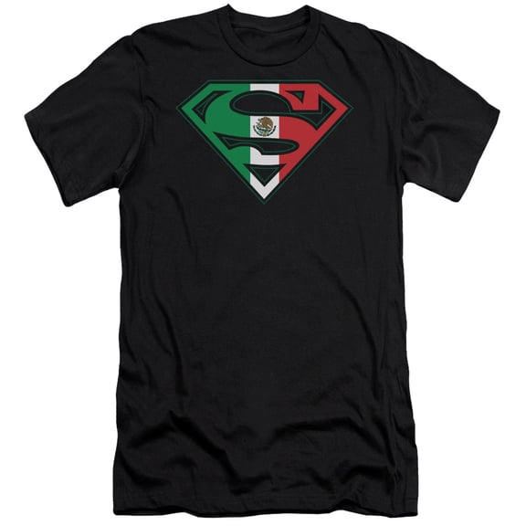 Superman Mexican Flag Shield Adult 30/1 T-Shirt Black