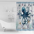 thumbnail image 2 of Shower Curtain, Ocean Octopus Coral Starfish Waterproof Shower Curtain Set with Hooks for Bathroom Showers,Stalls and Bathtubs,72x72In Sea Shell Nautical Compass, 2 of 8