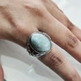 thumbnail image 3 of Natural Larimar Mens Ring, Dominican Larimar Ring, Birthstone Ring, Silver Jewelry, 925 Silver Ring, Gift, Heavy Mens Ring, Arabic Design, Ottoman Style Ring, Christmas, Turkey Mens Signet Ring, 3 of 5