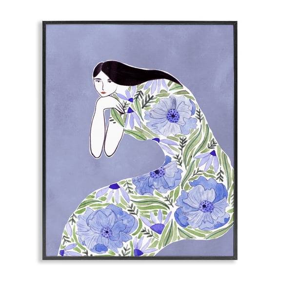 Stupell Industries Eclectic Blue Floral Dress Black Framed Giclee Art, 11 x 14, by Melissa Wang
