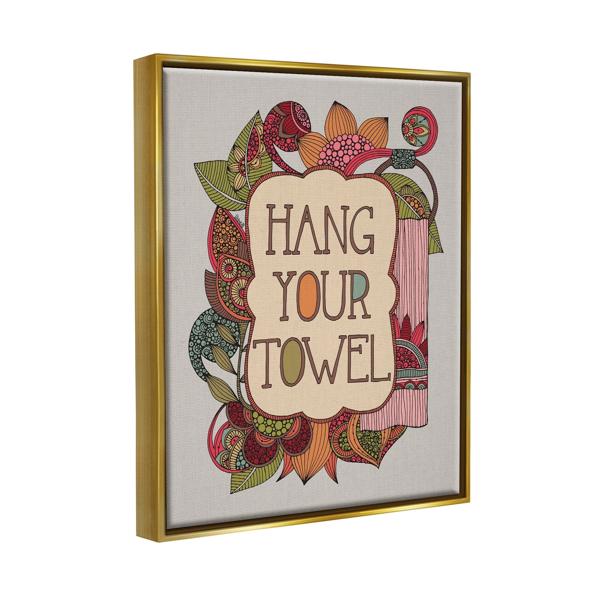 Stupell Industries Hang Your Towel Intricate Floral Mandala Shapes Graphic Art Metallic Gold Floating Framed Canvas Print Wall Art, Design by Valentina Harper