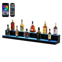 VEVOR LED Lighted Liquor Bottle Display, 2 Tiers 48 Inch Commercial Illuminated Home Bar Shelf, 2 Steps Whiskey Rack Stand, Acrylic Drink Shelves with RF Remote & App Control,and Multicolor lighting