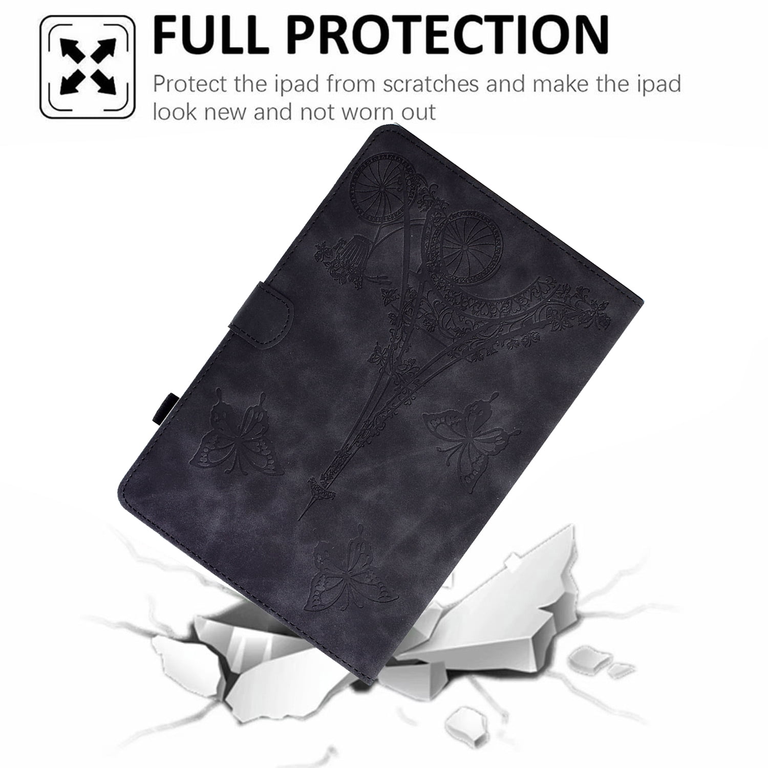 Dteck for iPad 10th Generation Case 2022, iPad 10 th Gen 10.9 inch Protective Cover with Pencil Holder, Multi-Angle Viewing Stand, Card Slots, Folio Leather Cases with Embossed Butterfly,Black