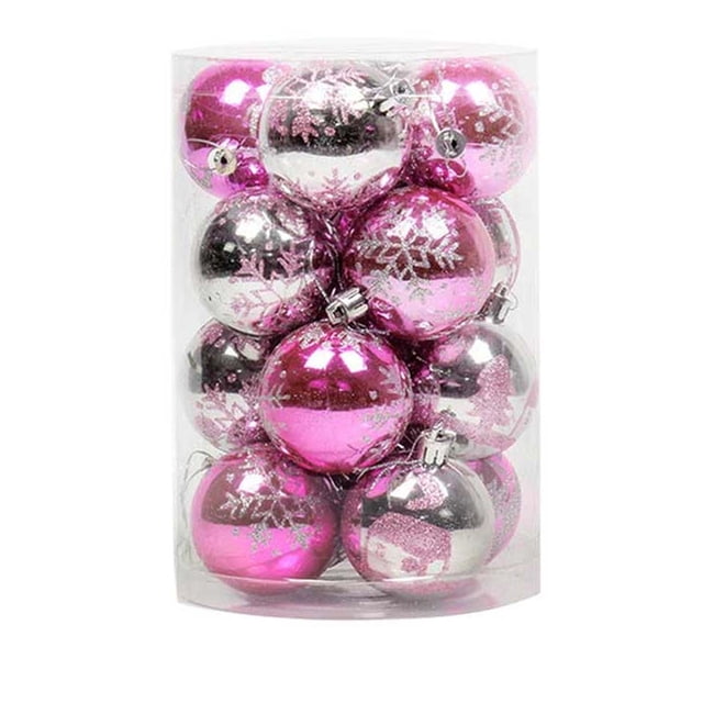 16 adornos navideños de plástico de 6 cm para colgar en interiores, para fiestas de Año Nuevo y Navidad.