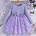 thumbnail image 2 of Girls Print Mesh Ballerina Dress Long Sleeve Flowy A Line Tutu Party Dress for Toddler Fall Daily Wear with Butterfly Print and Sheer Overlay for Special Occasions, 2 of 4