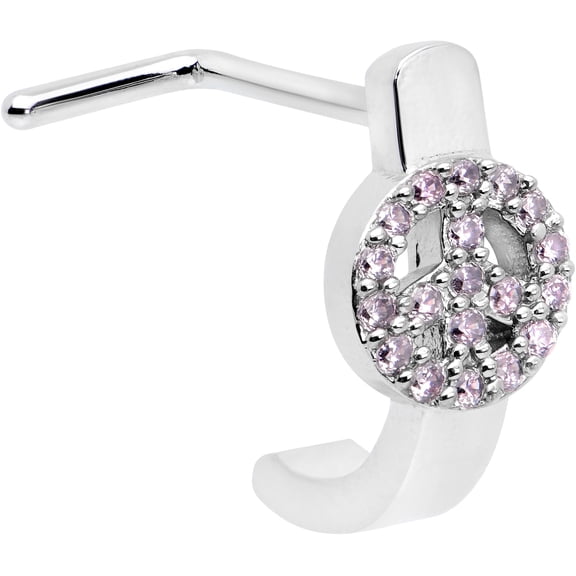 Body Candy Womens 20G Steel Faux Hoop L Shaped Nose Ring Light Pink Retro Peace Sign Nose Stud Body Jewelry 5/16