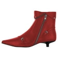 thumbnail image 2 of FSJ Women Gorgeous Side Zipper Ankle Boots Pointed Close Toe Buckled Belts Short Bootie Kitten Low Heel Office Walking Dress Shoes Size 10 Red, 2 of 4