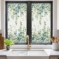 thumbnail image 3 of Eucalyptus Green Window Privacy Film, Gradient Leaves Retro Watercolor Plant Static Cling UV Sun Blocking Tint Film Heat Control Windows Films for Bedroom Bathroom, Window Stickers 17.7"x39.3", 3 of 8
