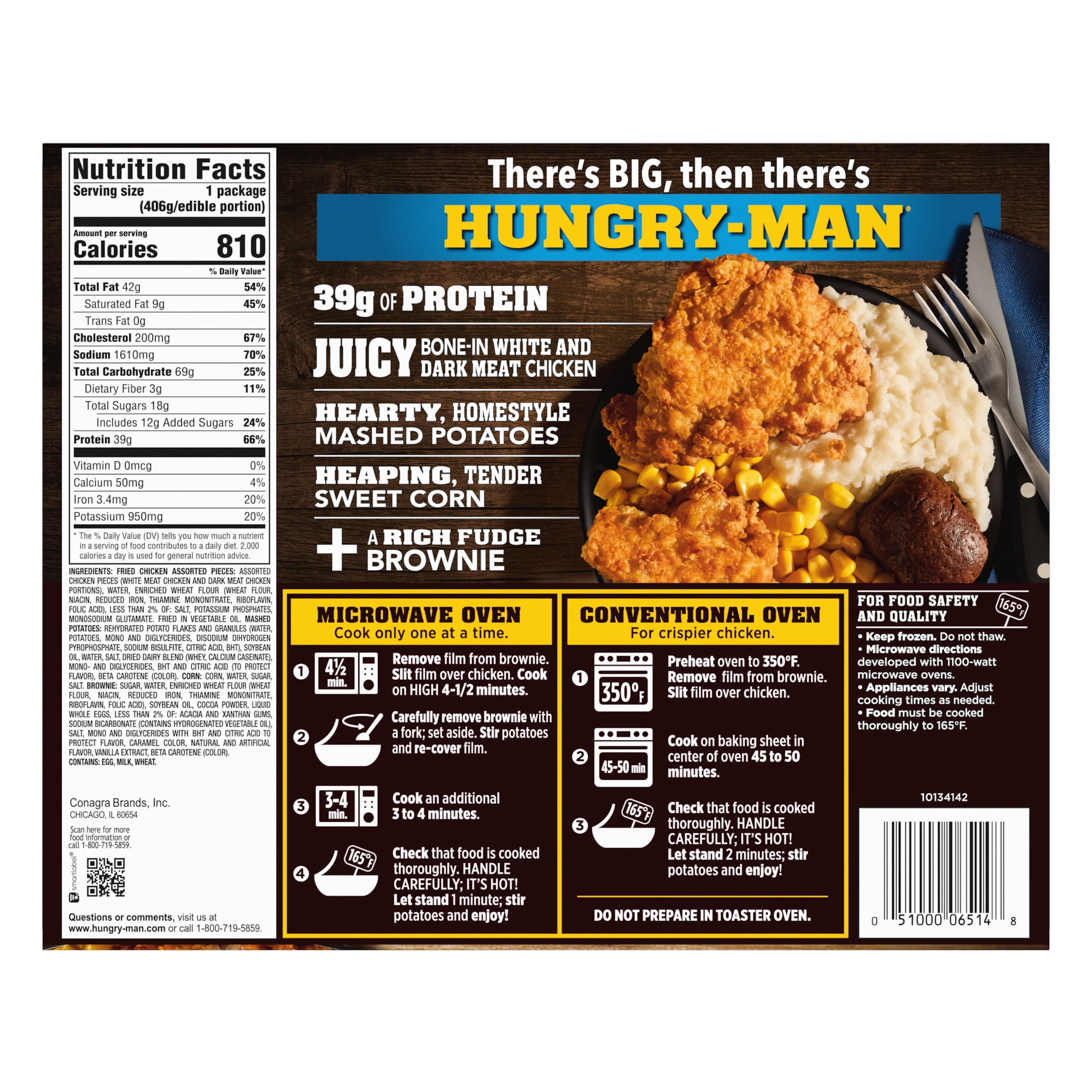 Hungry-Man Selects Classic Fried Chicken, 39g Protein, Frozen Meal, 16 oz.