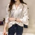 thumbnail image 4 of Camisa a rayas Blusa con cuello en V de verano Mujer Top casual con manga trompeta, Blanco, L Noticed AP001548-02B, 4 of 7