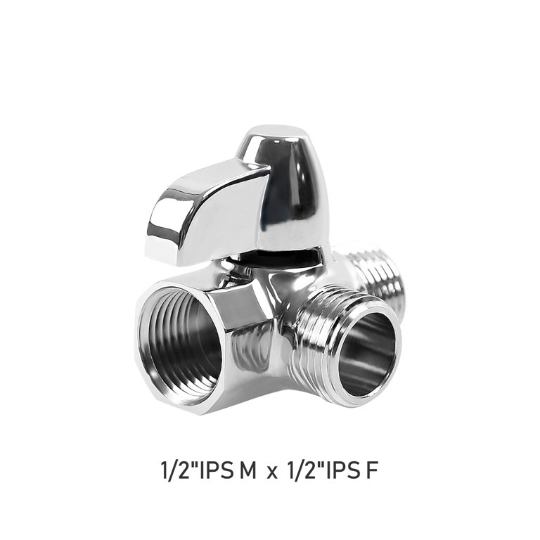Watflow Solid Brass G1/2 Shower Diverter Valve – 2-Way T-Adapter For Hand Shower And Fixed Spray Head, Chrome Finish, With Rubber And Teflon Tape