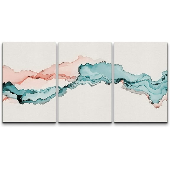 wall26 Canvas Print Wall Art Pastel Watercolor Red Blue Smoke Waves Abstract Shapes Illustrations Modern Art Decorative Boho Multicolor for Living Room, Bedroom, Office - 24"x36" x 3 Panels