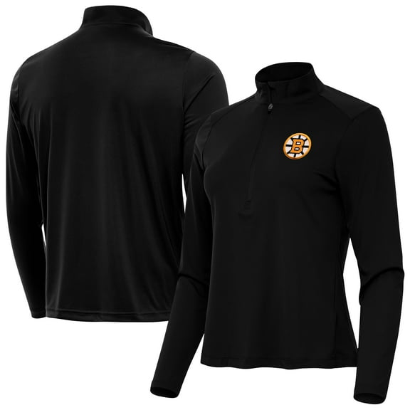 Women's Antigua Black Boston Bruins Tribute Half-Zip Pullover