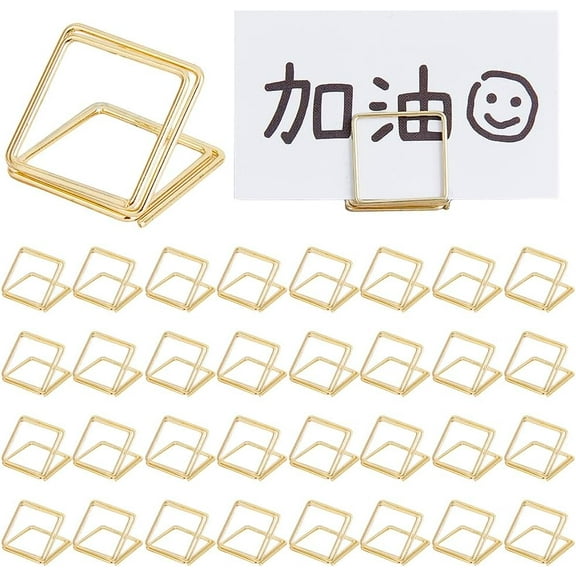 50pcs Square Table Card Holder Gold Picture Clips Stand Metallic Table Number Holders Mini Place Card Holders for Wedding Graduation Party Anniversary Office Supplies